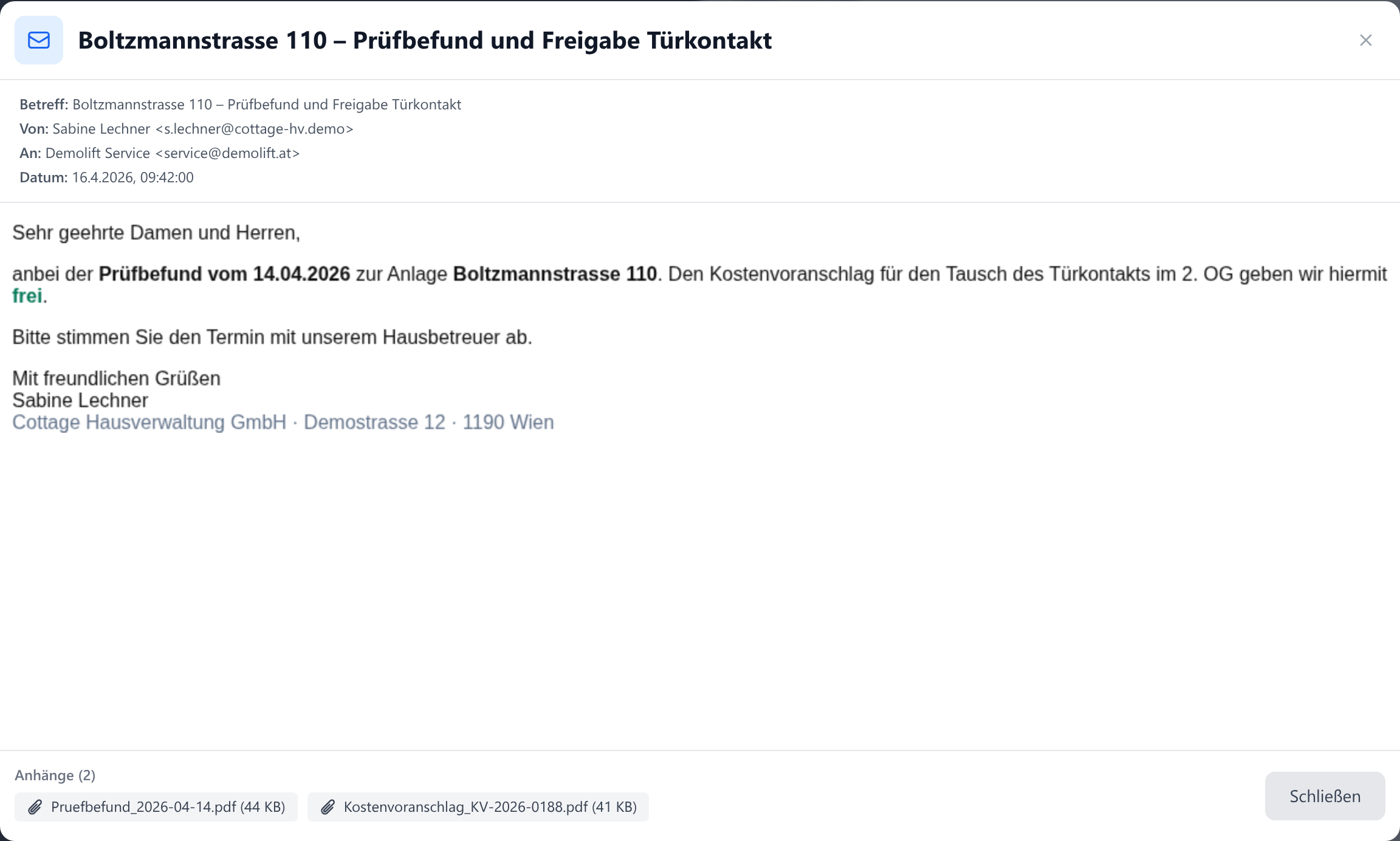 Geöffnete E-Mail mit Anhängen, direkt im Browser gelesen